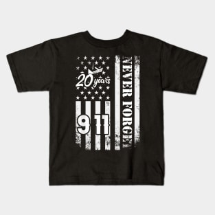 Never Forget 911 20th Anniversary Patriot Day USA Flag Kids T-Shirt